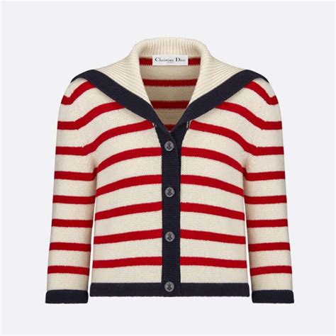 christian dior red striped ribbing sleeves sweater|Dior Marinière Cardigan Red and Ecru D.